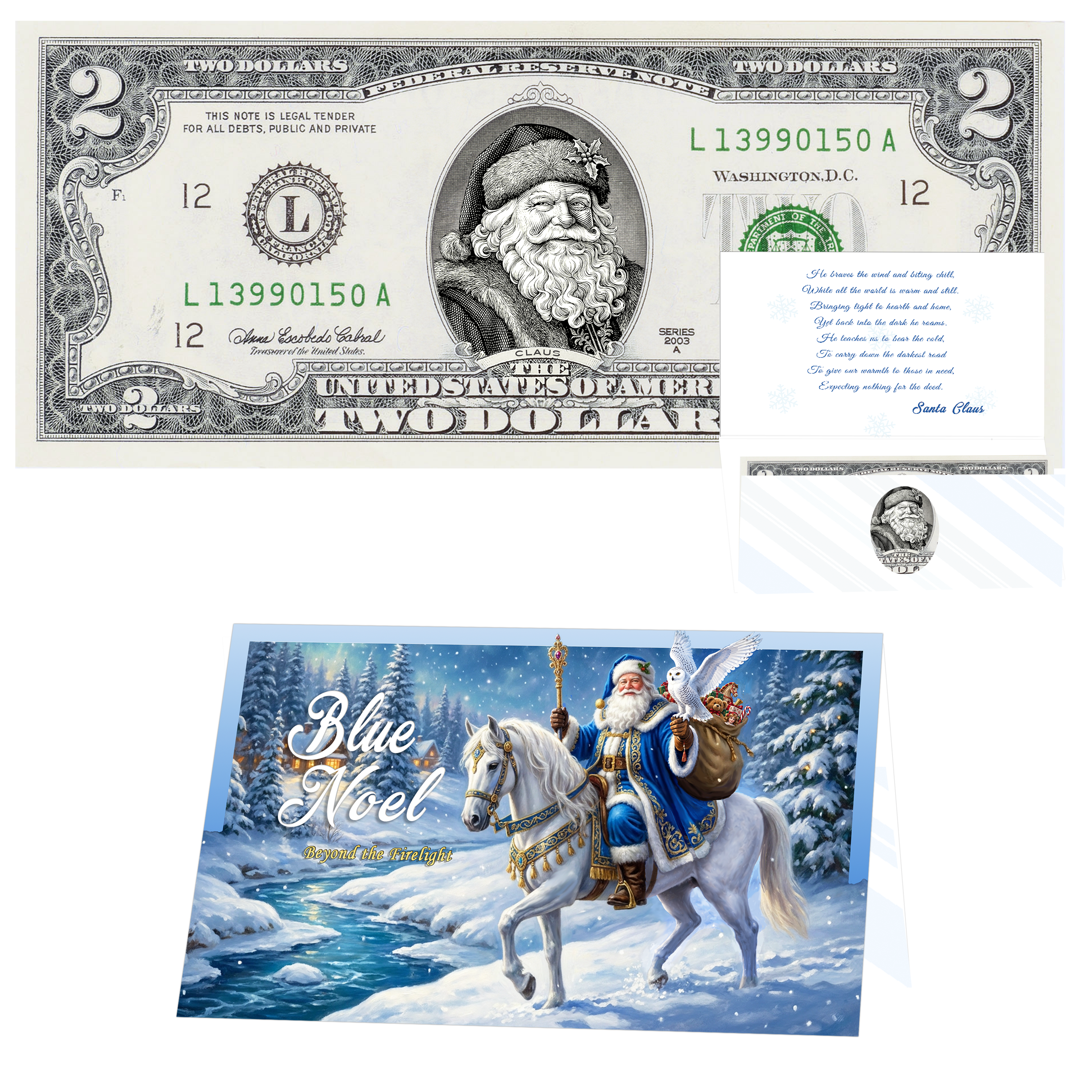 Santa Dollar Bill - Winter Woods Santa Edition - Collectible 2 Dollar Bill – Colorized Genuine U.S. Currency