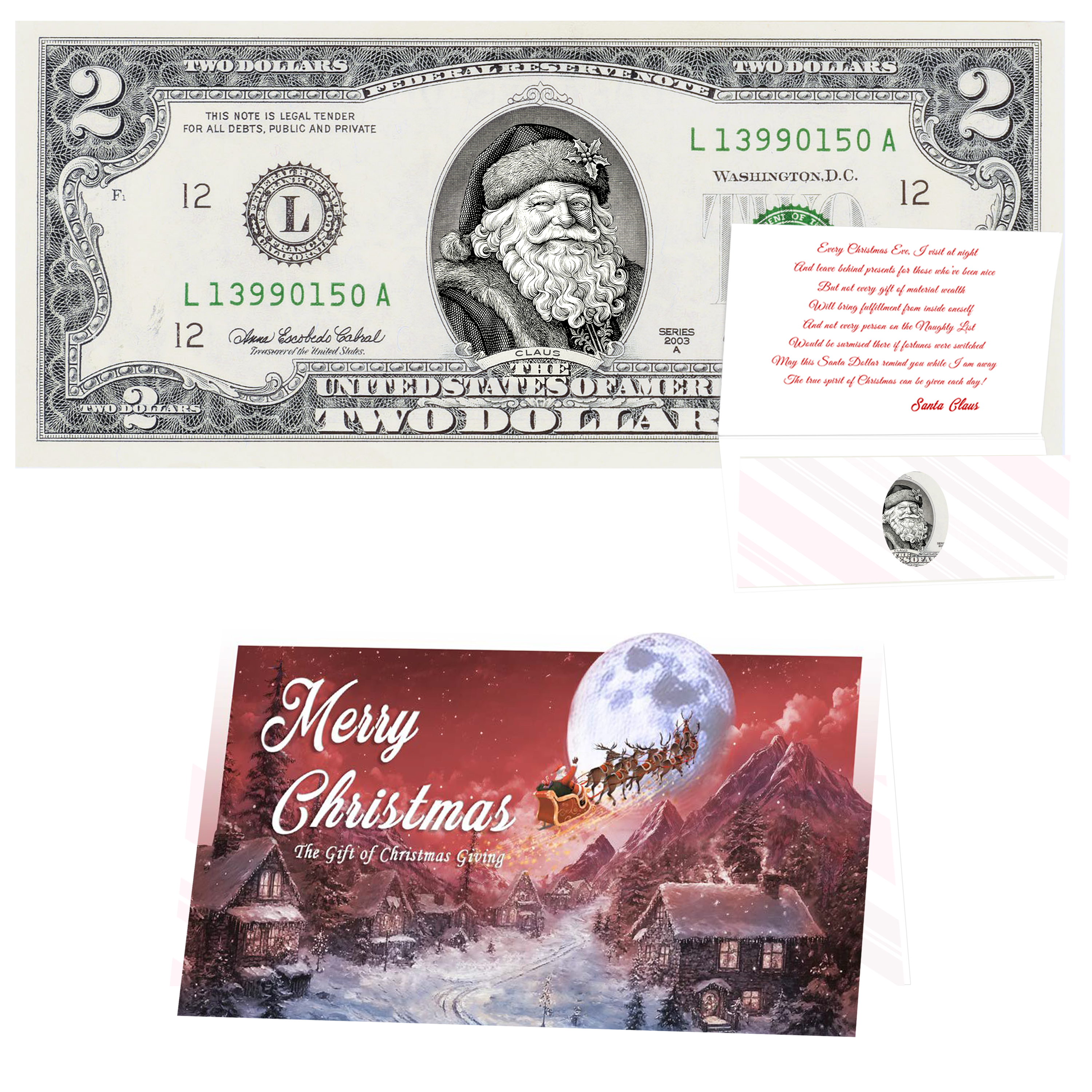 Santa Dollar Bill - Winter Woods Santa Edition - Collectible 2 Dollar Bill – Colorized Genuine U.S. Currency