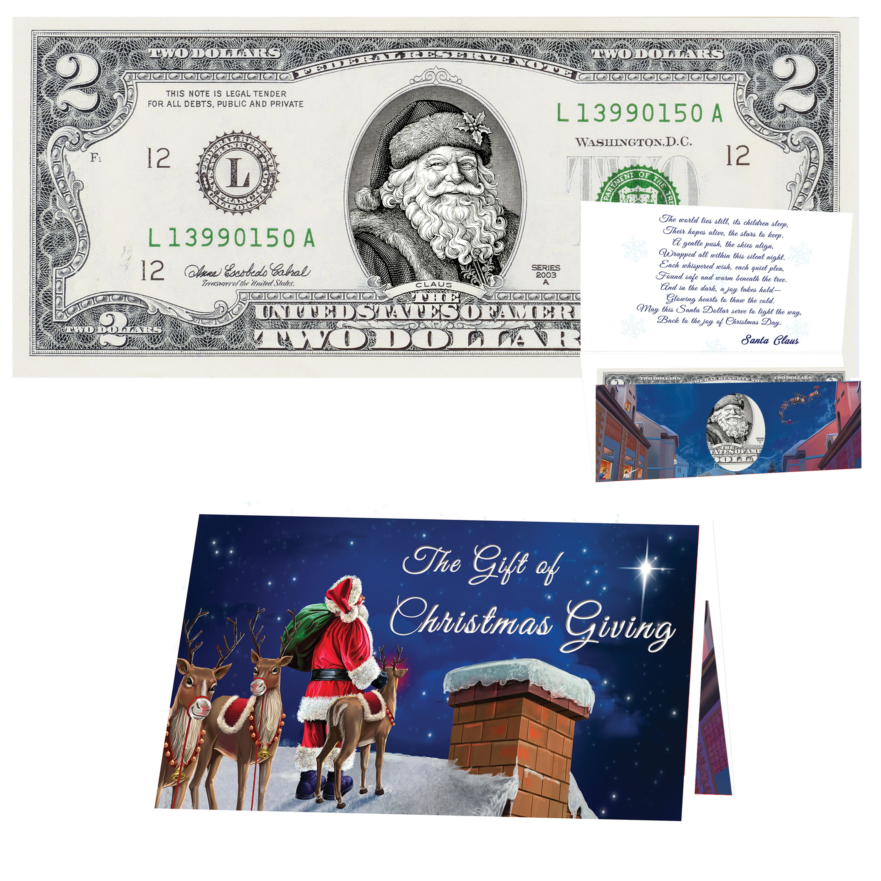 Santa Dollar Bill - Winter Woods Santa Edition - Collectible 2 Dollar Bill – Colorized Genuine U.S. Currency
