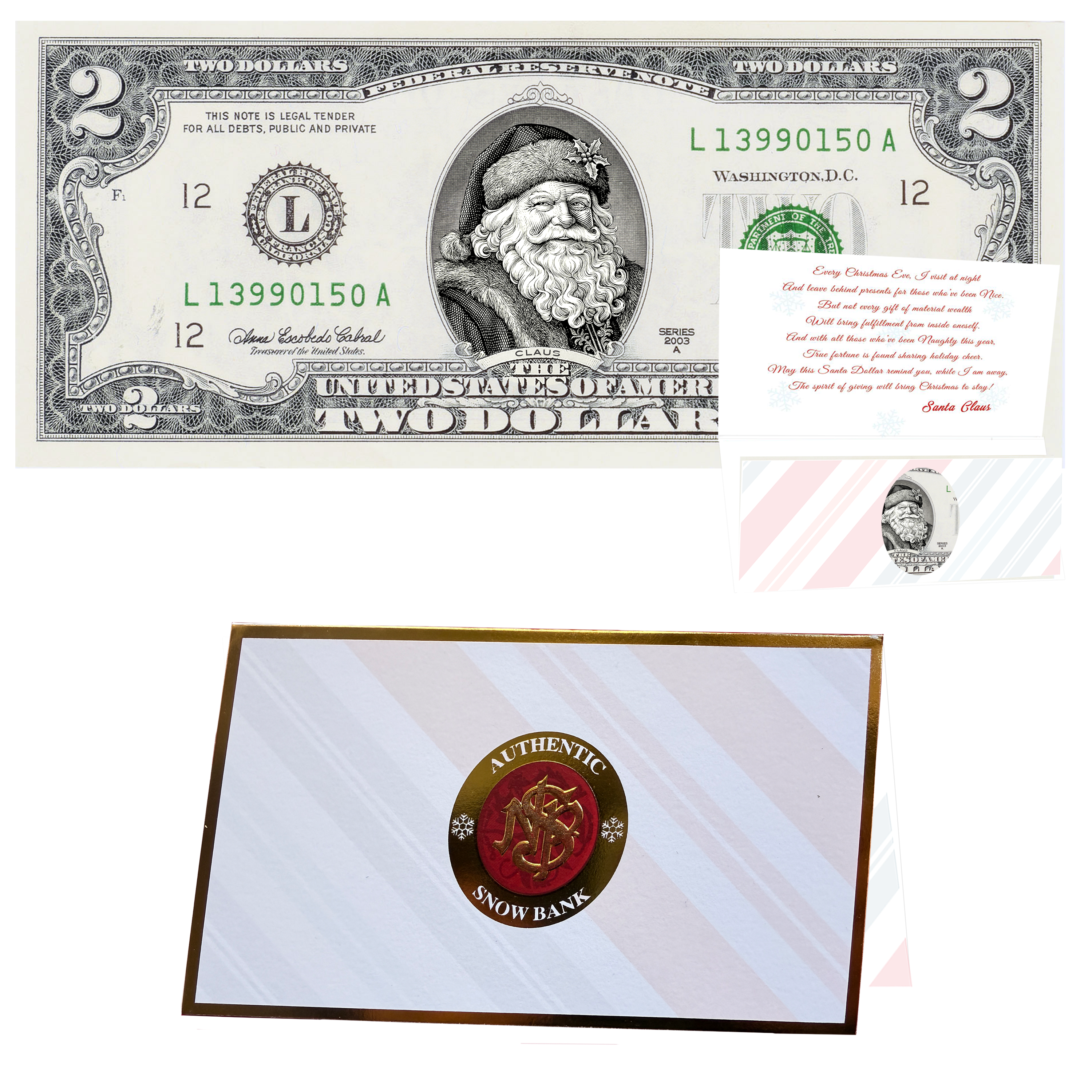 Santa Dollar Bill - Winter Woods Santa Edition - Collectible 2 Dollar Bill – Colorized Genuine U.S. Currency