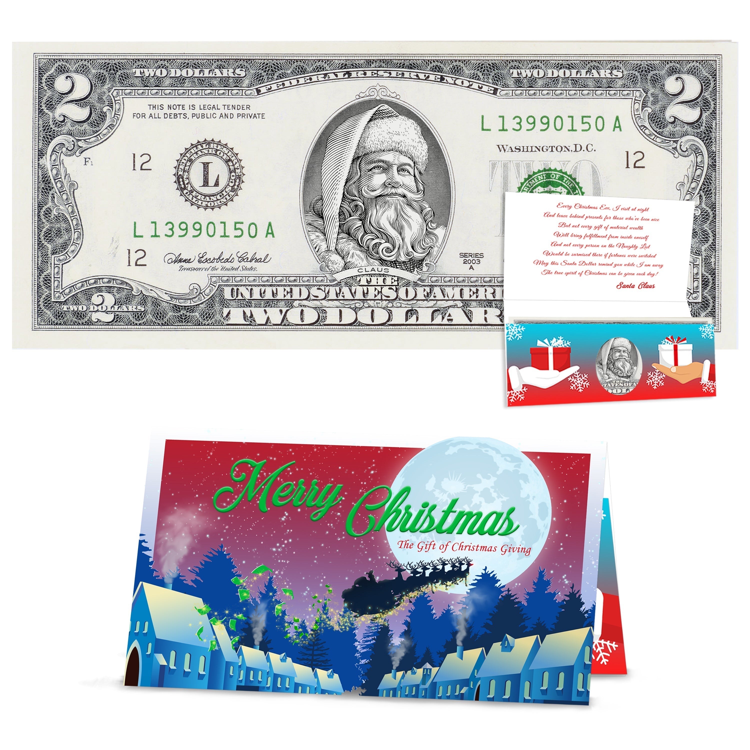 Official Santa Claus $2 Bill. Santa the White Version. Real USD. Bankable & Spendable. The Gift of Christmas Giving