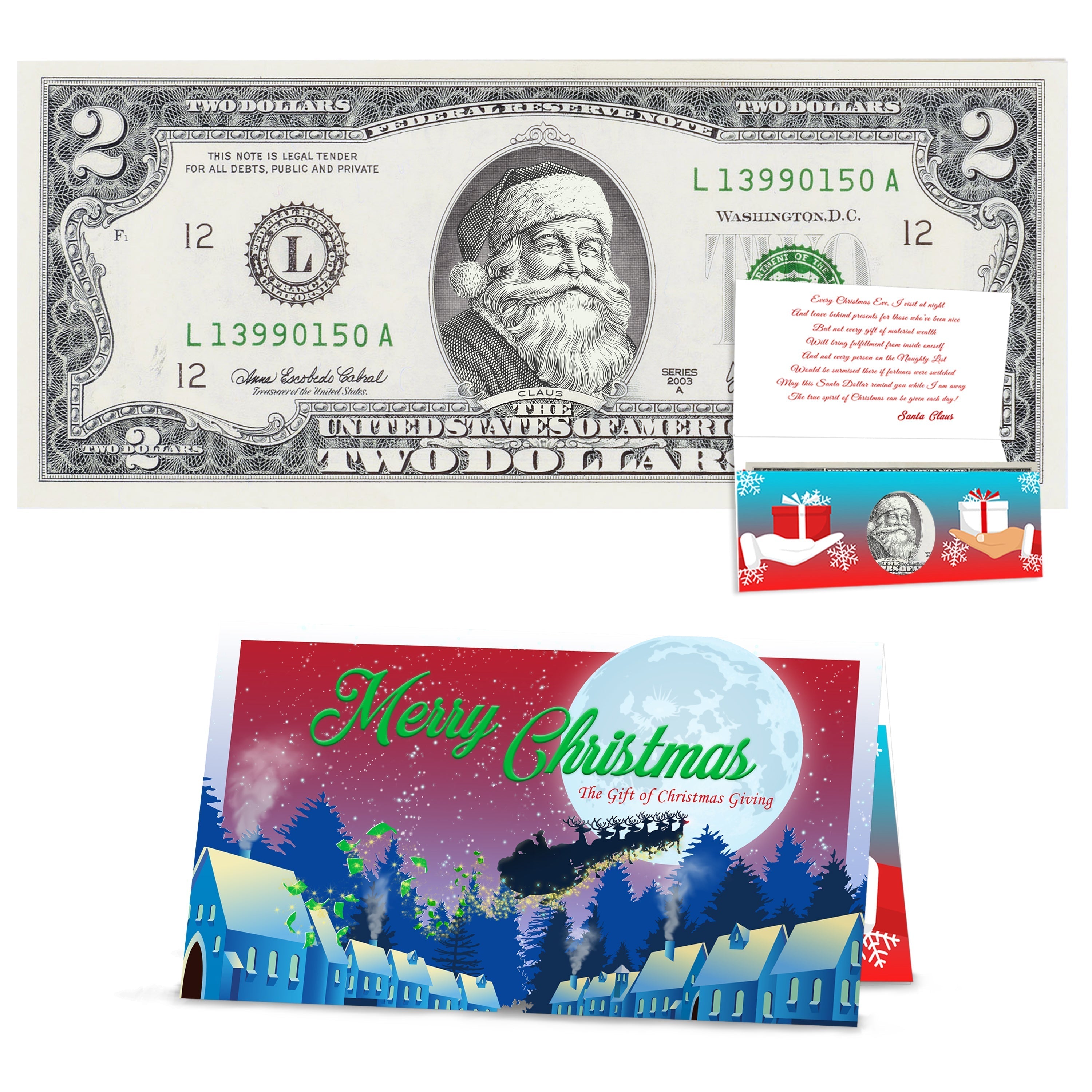 Official Santa Claus $2 Bill. Santa the White Version. Real USD. Bankable & Spendable. The Gift of Christmas Giving