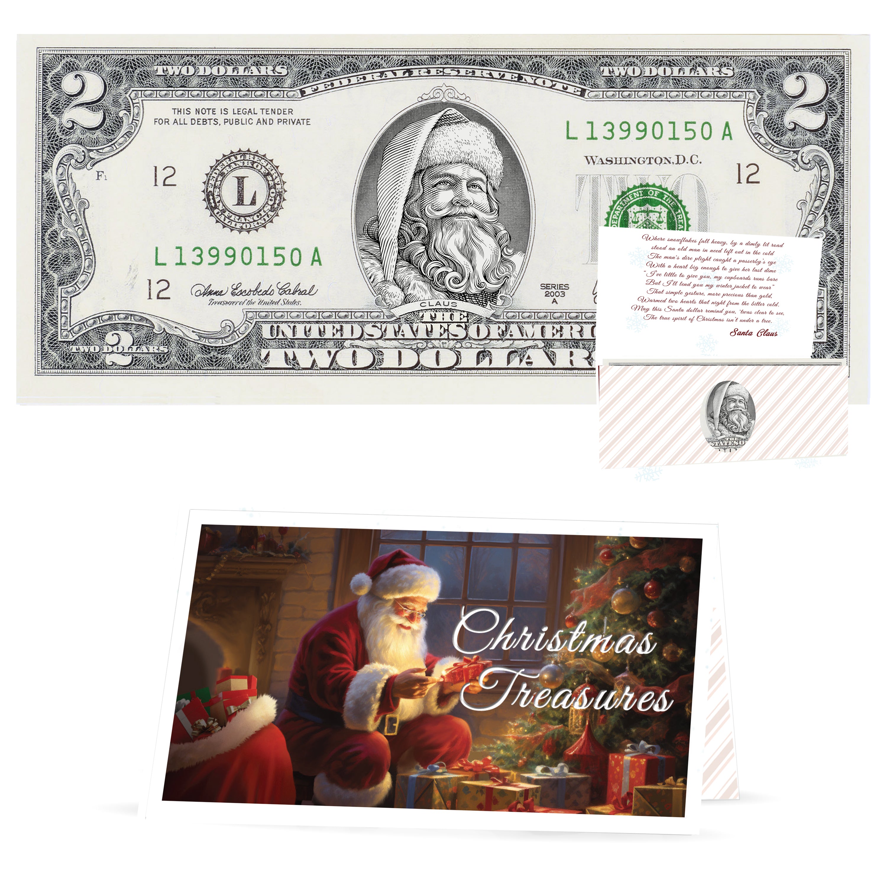Official Santa Claus 2.0 Bill. 2023 Version. Real USD. Bankable & Spendable. Perfect Stocking Stuffer. Letter From Santa Gift Package Affordable Gift.