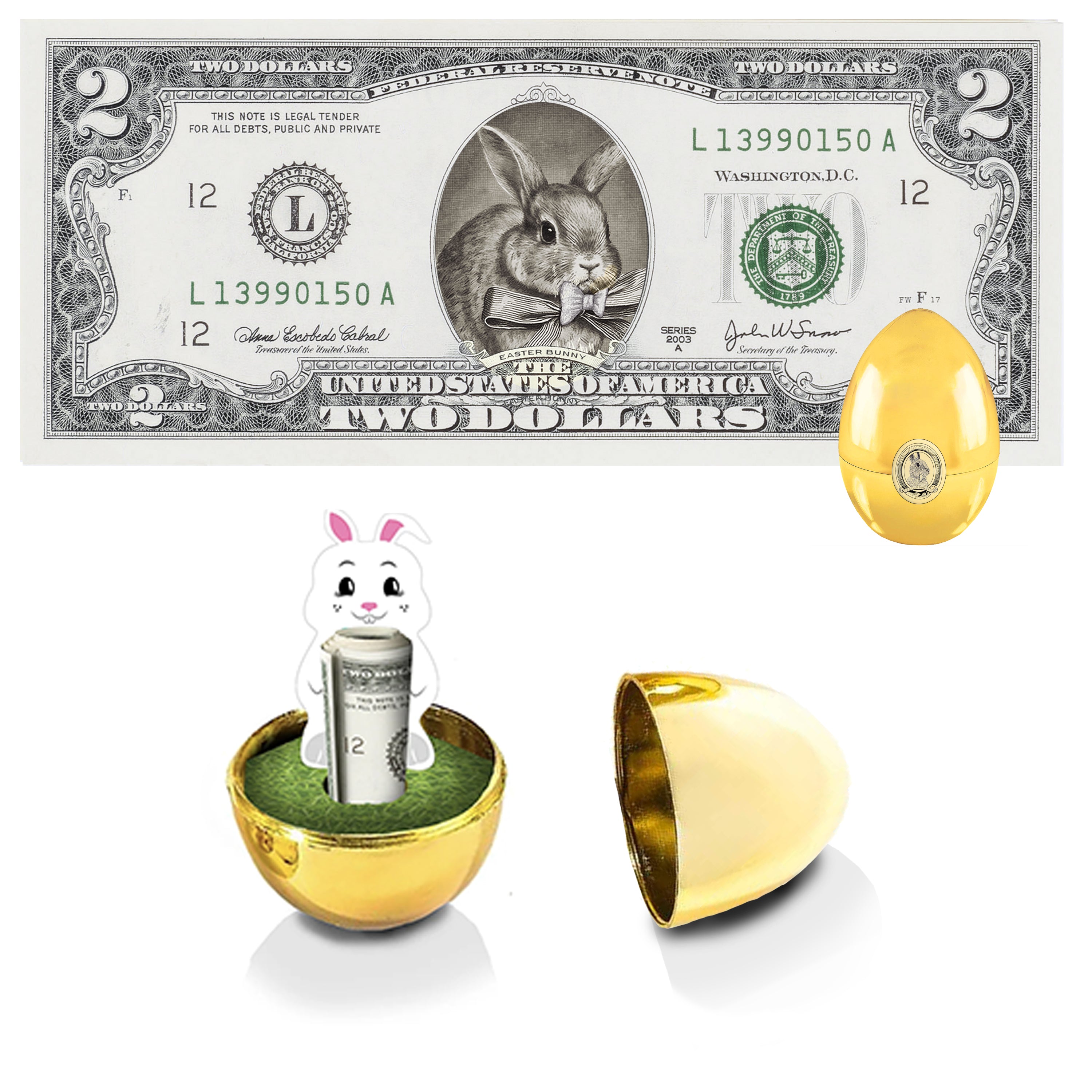 The Official Easter Bunny Dollar Bill V2 Bunny with Bow. Real 2.0 USD. Bankable & Spendable. Easter Basket Stuffer/Filler. Bunny Bucks - Bunny Money