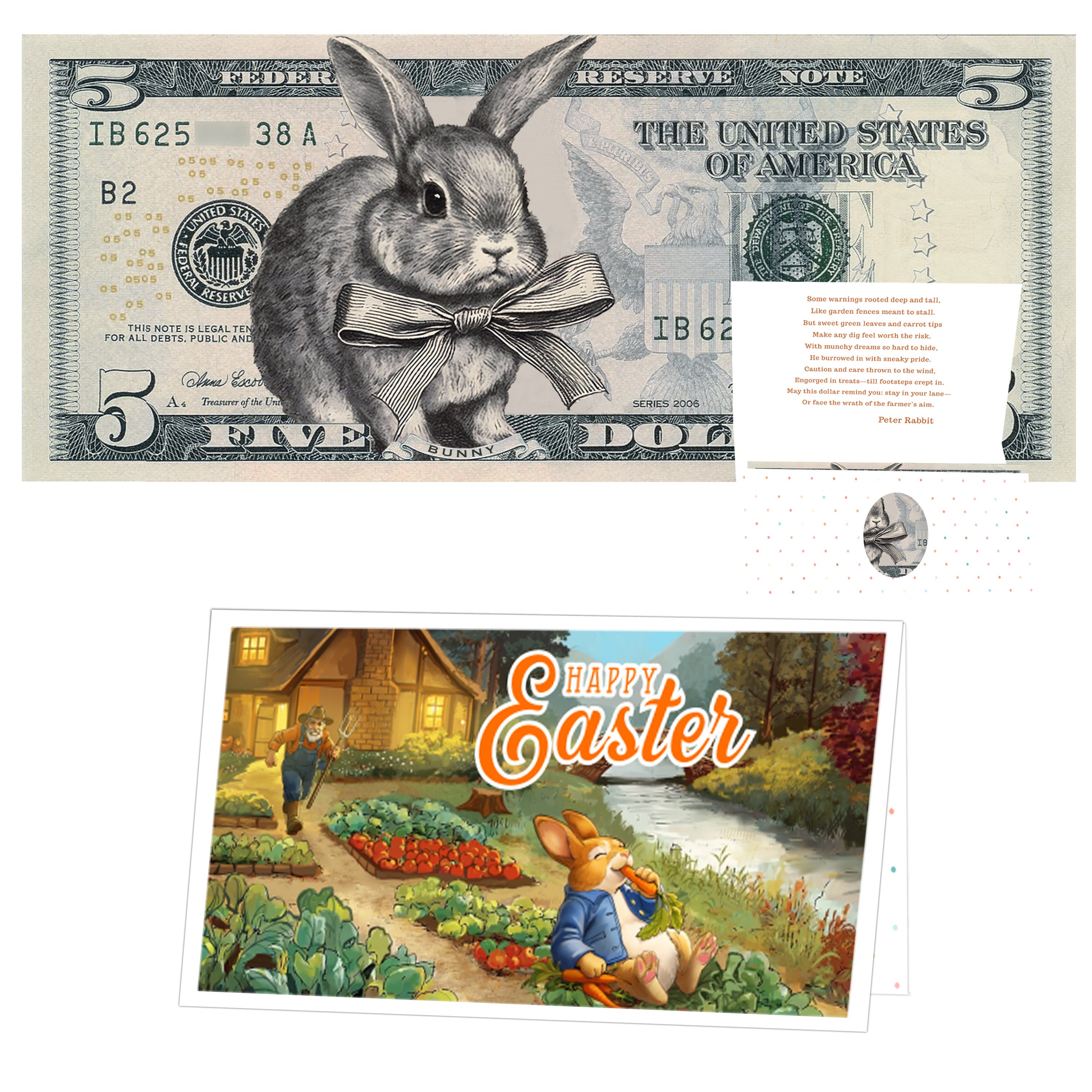 The Official Easter Bunny Dollar Bill with Easter Greeting Card Currency Holder. Real 5.0 USD. Bankable & Spendable. Easter Basket Stuffer/Filler. Bunny Bucks - Bunny Money