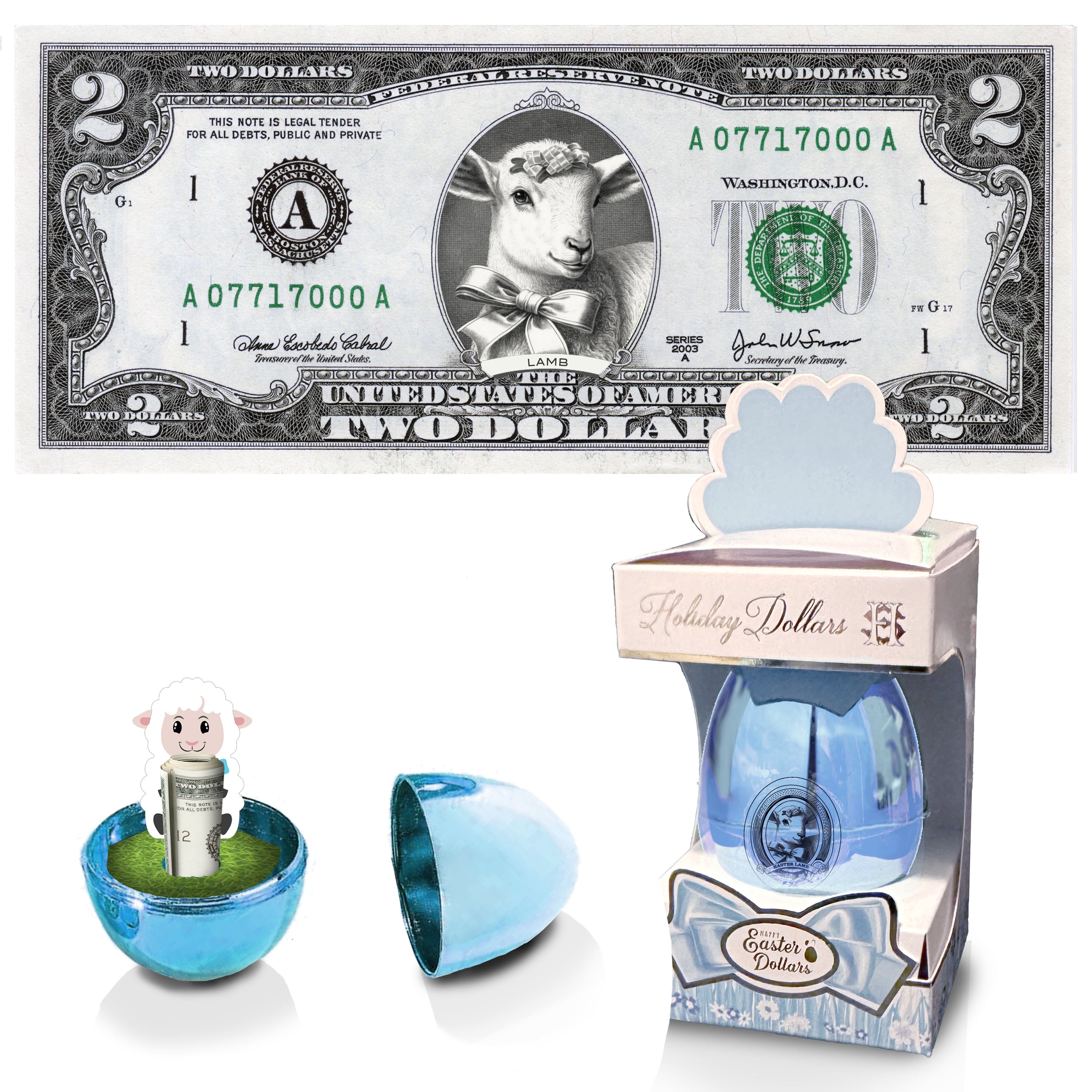 The Official Easter Duckling Dollar Bill with Green Egg and Gift Box. Real 2.0 USD. Bankable & Spendable. Easter Basket Stuffer/Filler. Bunny Bucks - Bunny Money