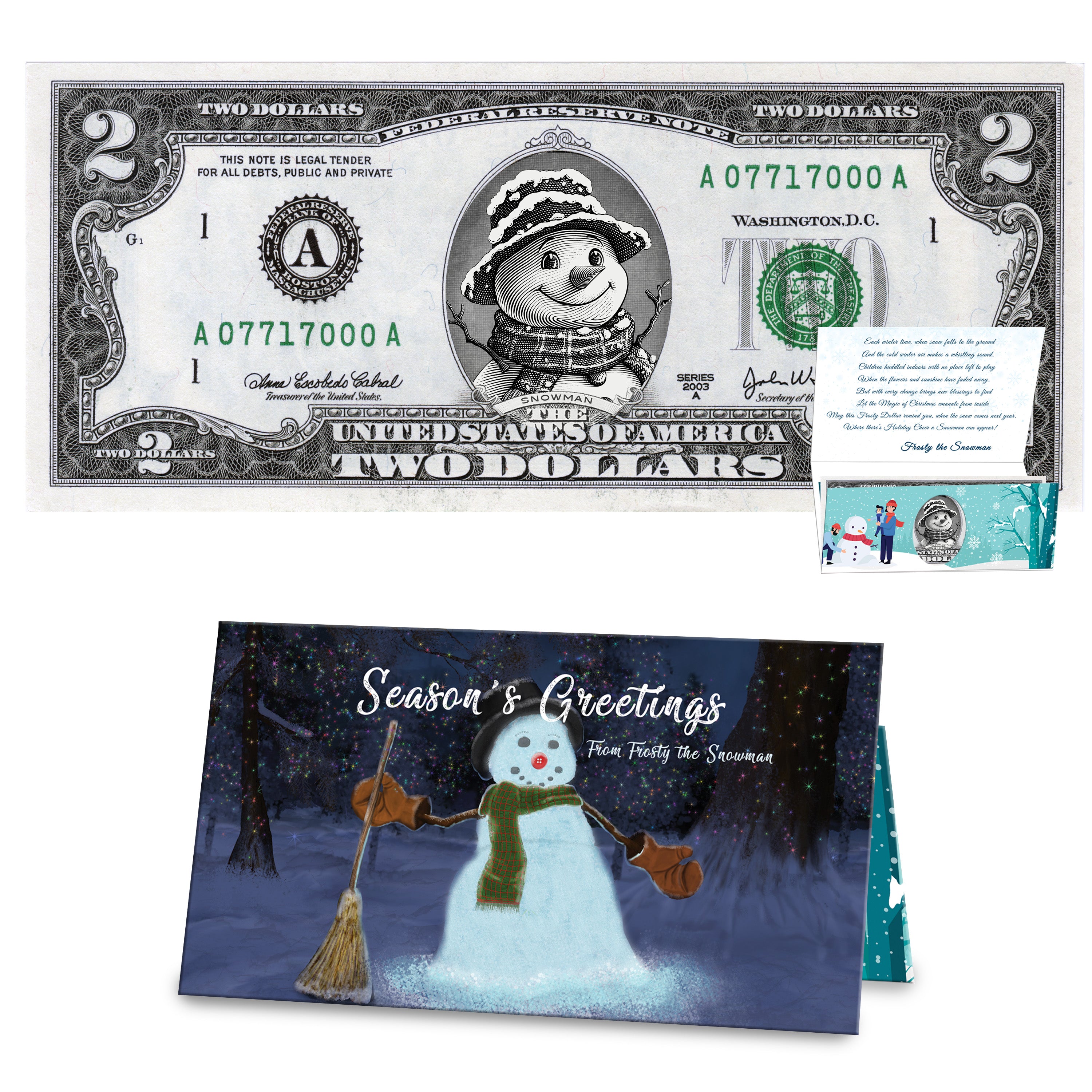 Frosty the Snowman 2.0 V2 Dollar Bill Stocking Stuffer Complete Christmas Gift Package with Holiday Greeting Card. Affordable Christmas Gift (Copy)