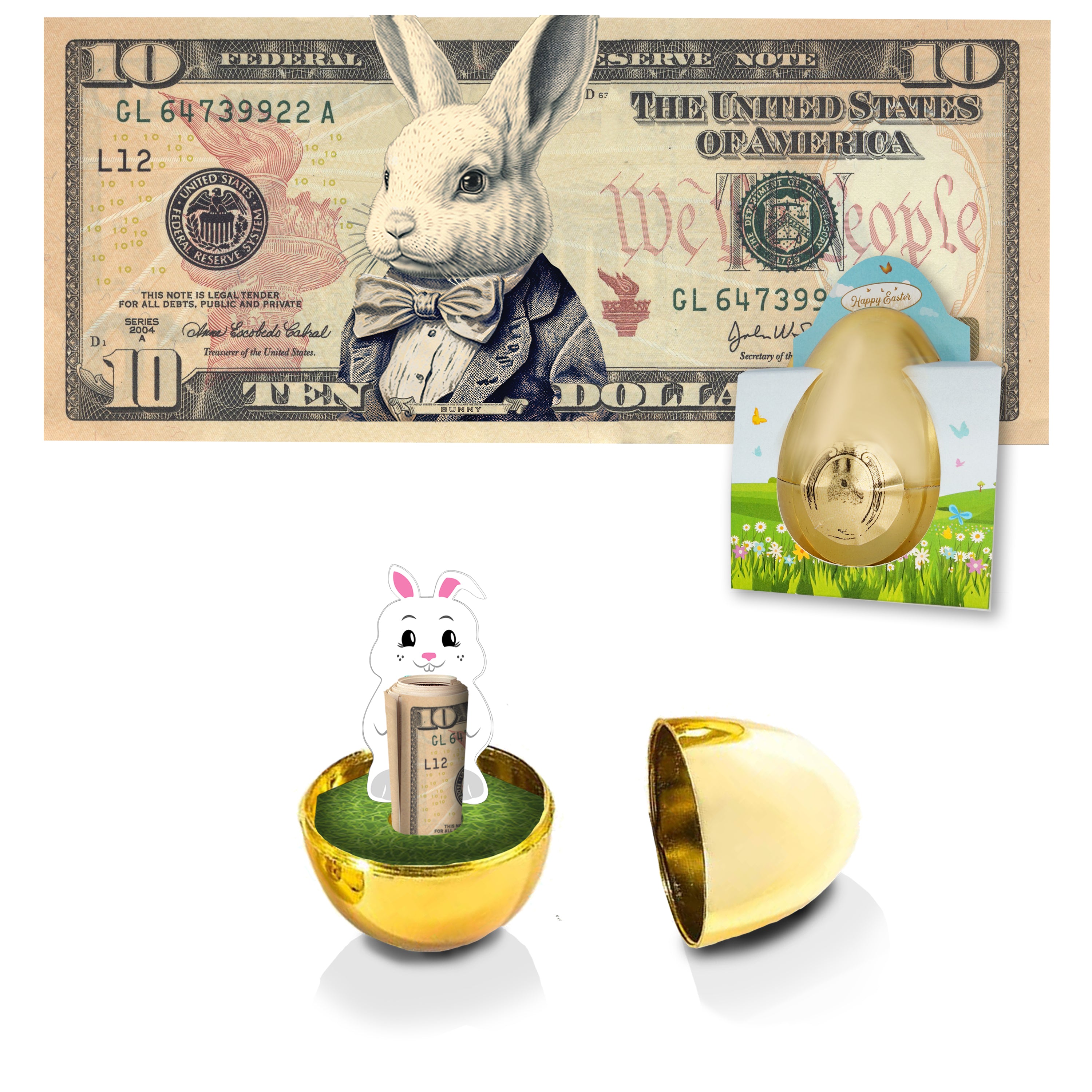 The Official Easter Bunny Dollar Bill with Golden Egg. Real 10.0 USD. Bankable & Spendable. Easter Basket Stuffer/Filler. Bunny Bucks - Bunny Money