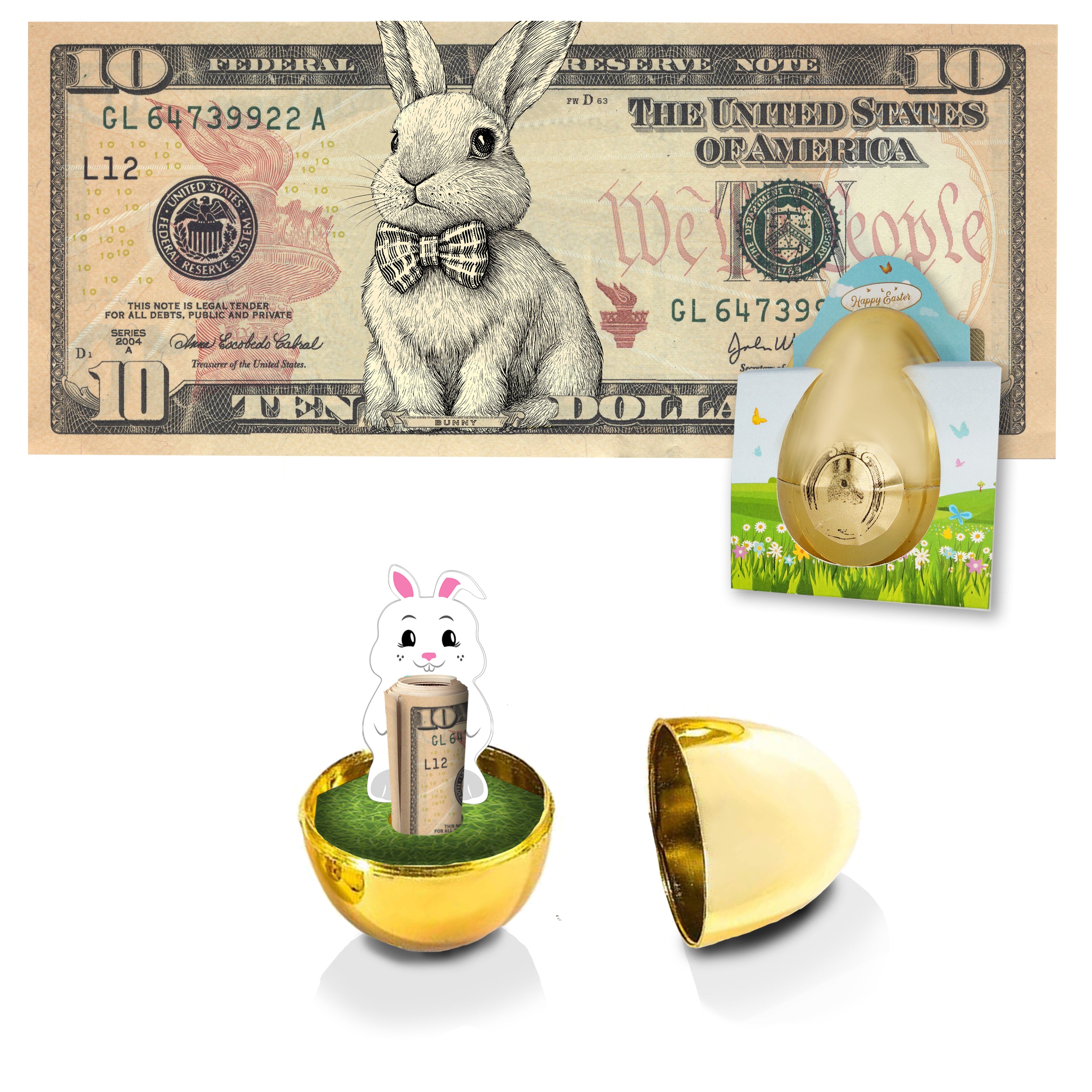The Official Easter Bunny Dollar Bill with Golden Egg. Real 10.0 USD. Bankable & Spendable. Easter Basket Stuffer/Filler. Bunny Bucks - Bunny Money