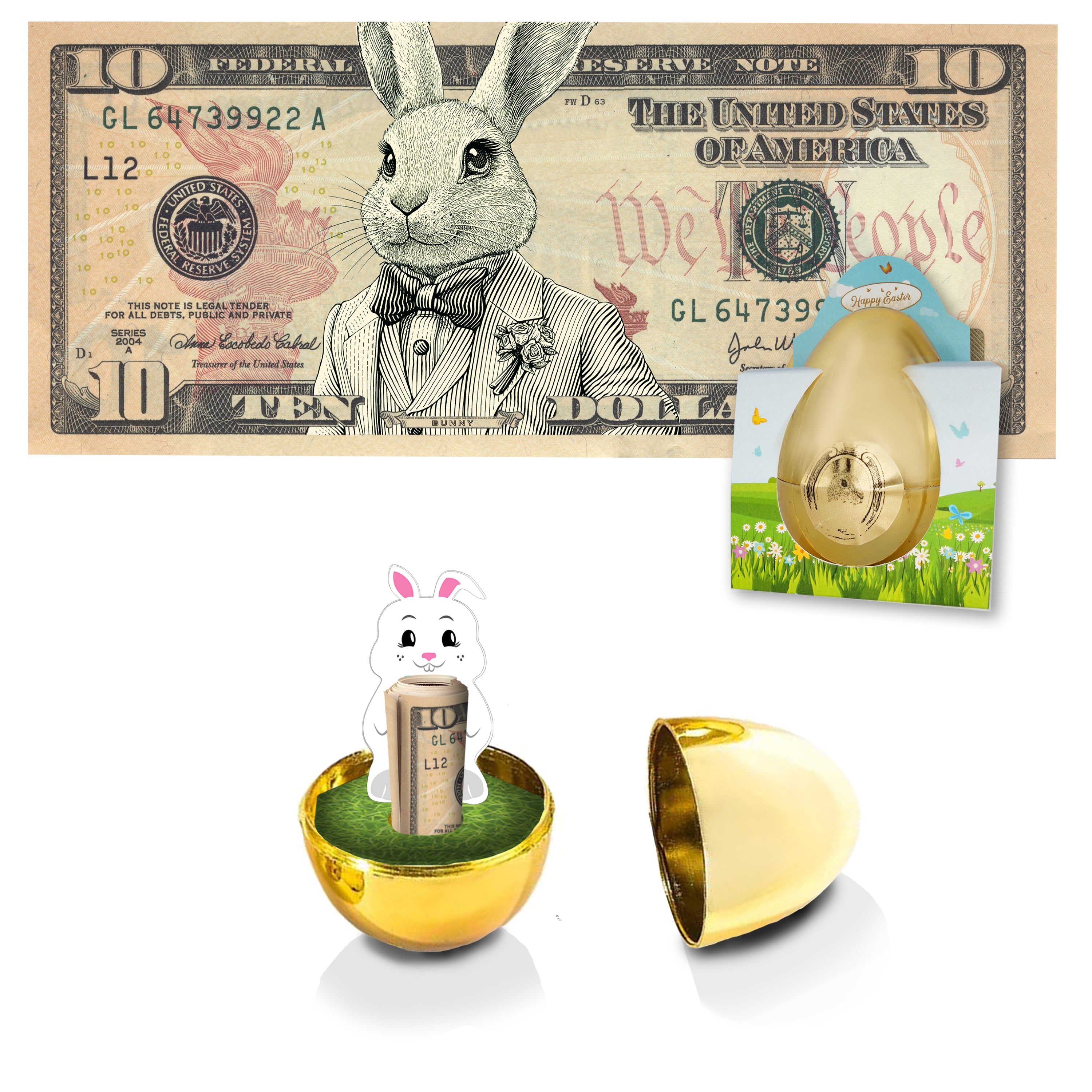 The Official Easter Bunny Dollar Bill with Golden Egg. Real 10.0 USD. Bankable & Spendable. Easter Basket Stuffer/Filler. Bunny Bucks - Bunny Money
