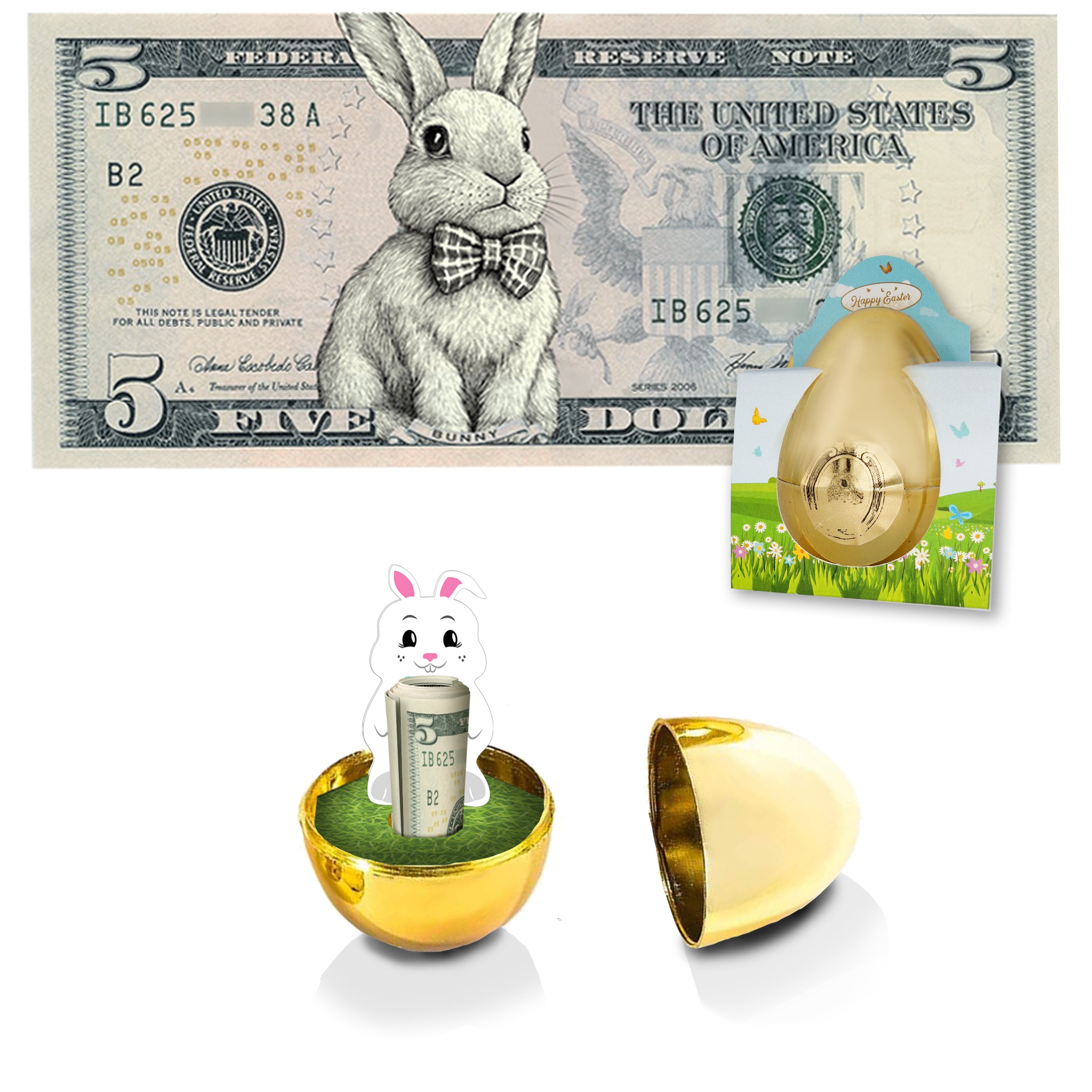 The Official Easter Bunny Dollar Bill with Golden Egg. Real 5.0 USD. Bankable & Spendable. Easter Basket Stuffer/Filler. Bunny Bucks - Bunny Money