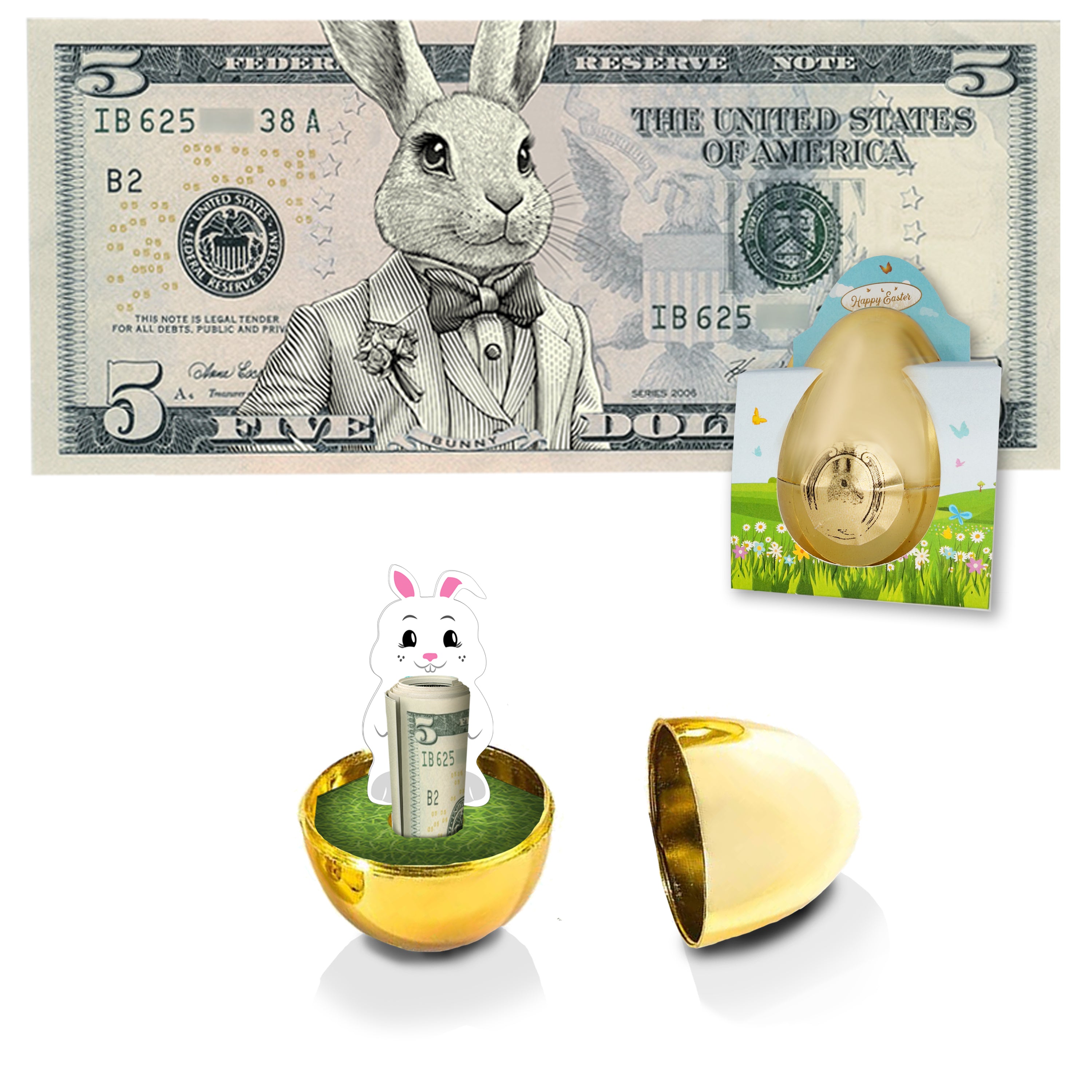 The Official Easter Bunny Dollar Bill with Golden Egg. Real 5.0 USD. Bankable & Spendable. Easter Basket Stuffer/Filler. Bunny Bucks - Bunny Money