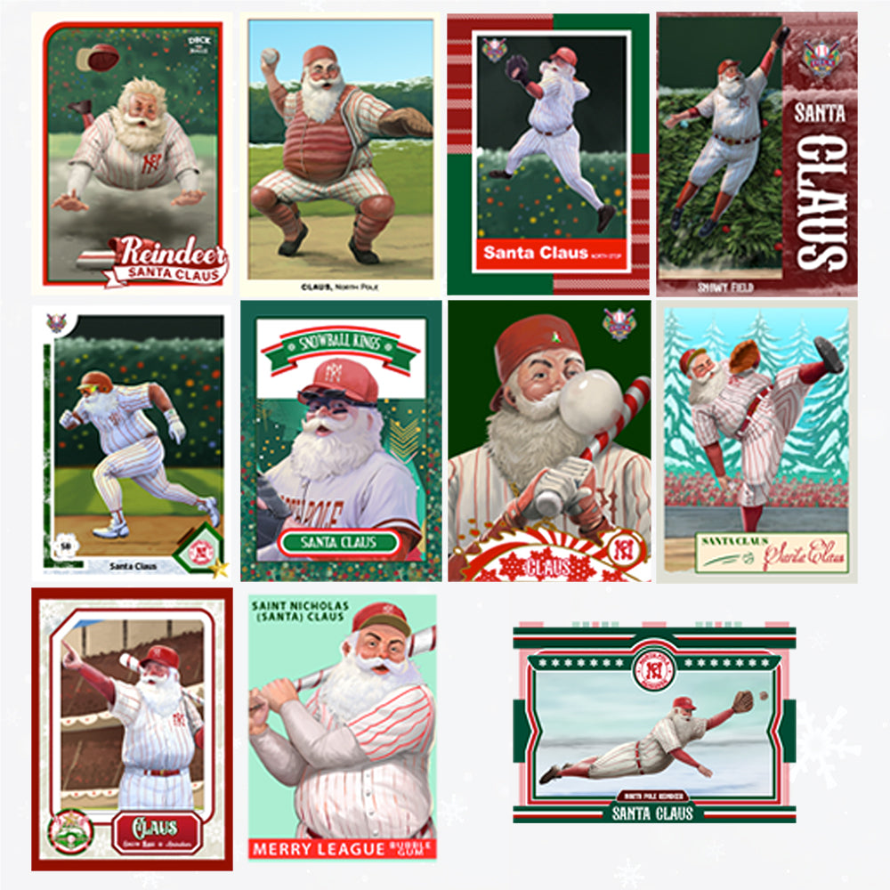 Official Merry League Christmas Santa Baseball Cards! 11 Cards per Set Featuring Santa Claus .