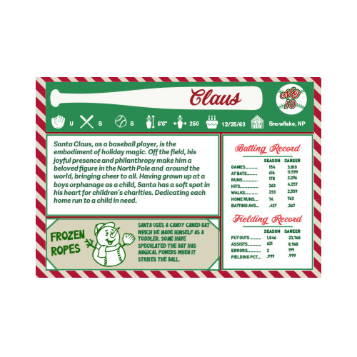 Official Merry League Christmas Santa Baseball Cards! 11 Cards per Set Featuring Santa Claus .