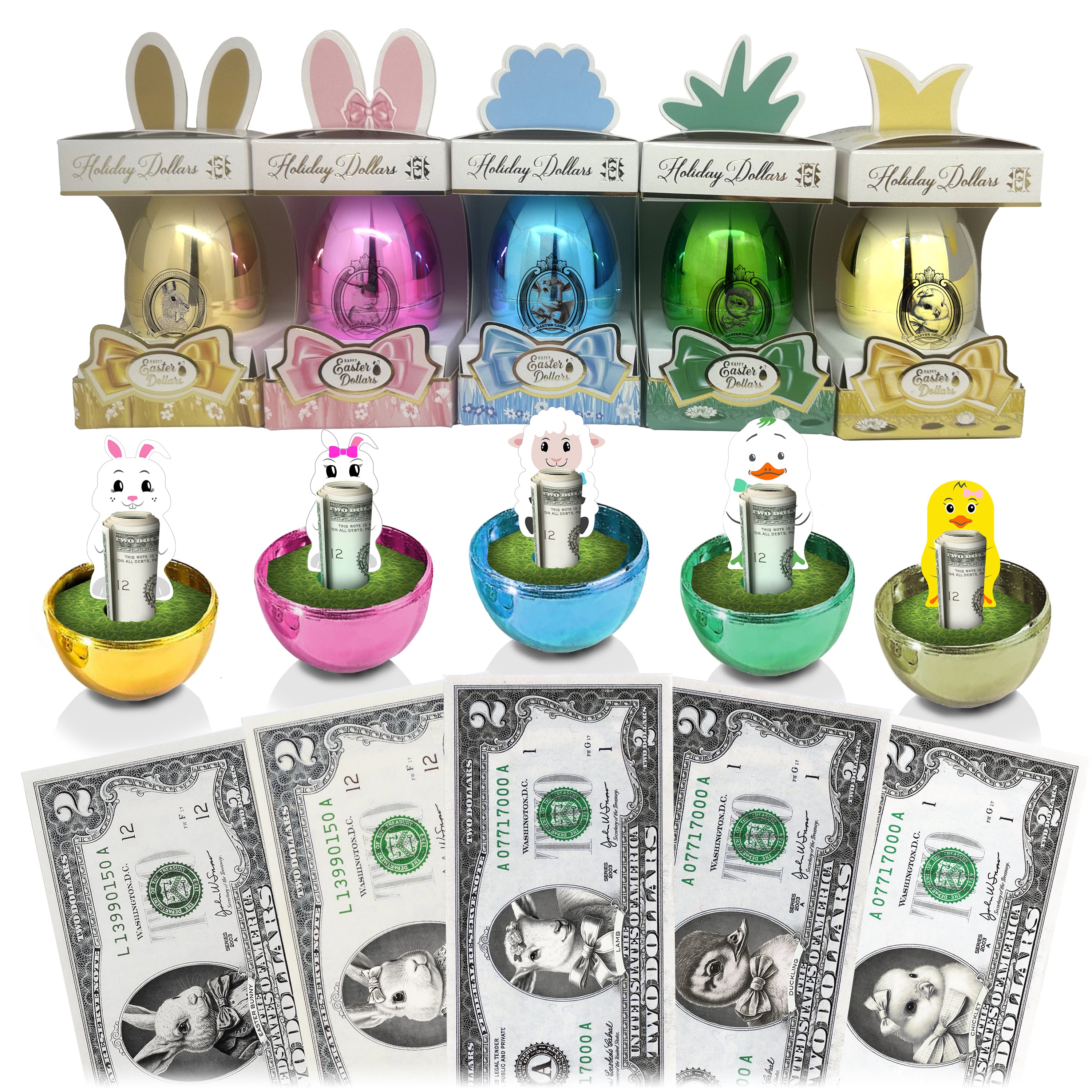 Easter Dollar Bills 2.0 Variety Pack with Metallic Eggs. Easter Gift, Easter Basket Stuffer Active
