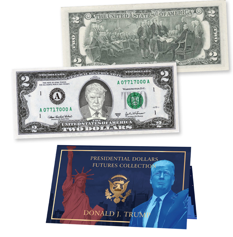 Donald Trump Mugshot Official $2 Dollar Bill w/ Presidential Currency Card. Presidential Futures Collection - REAL USD!
