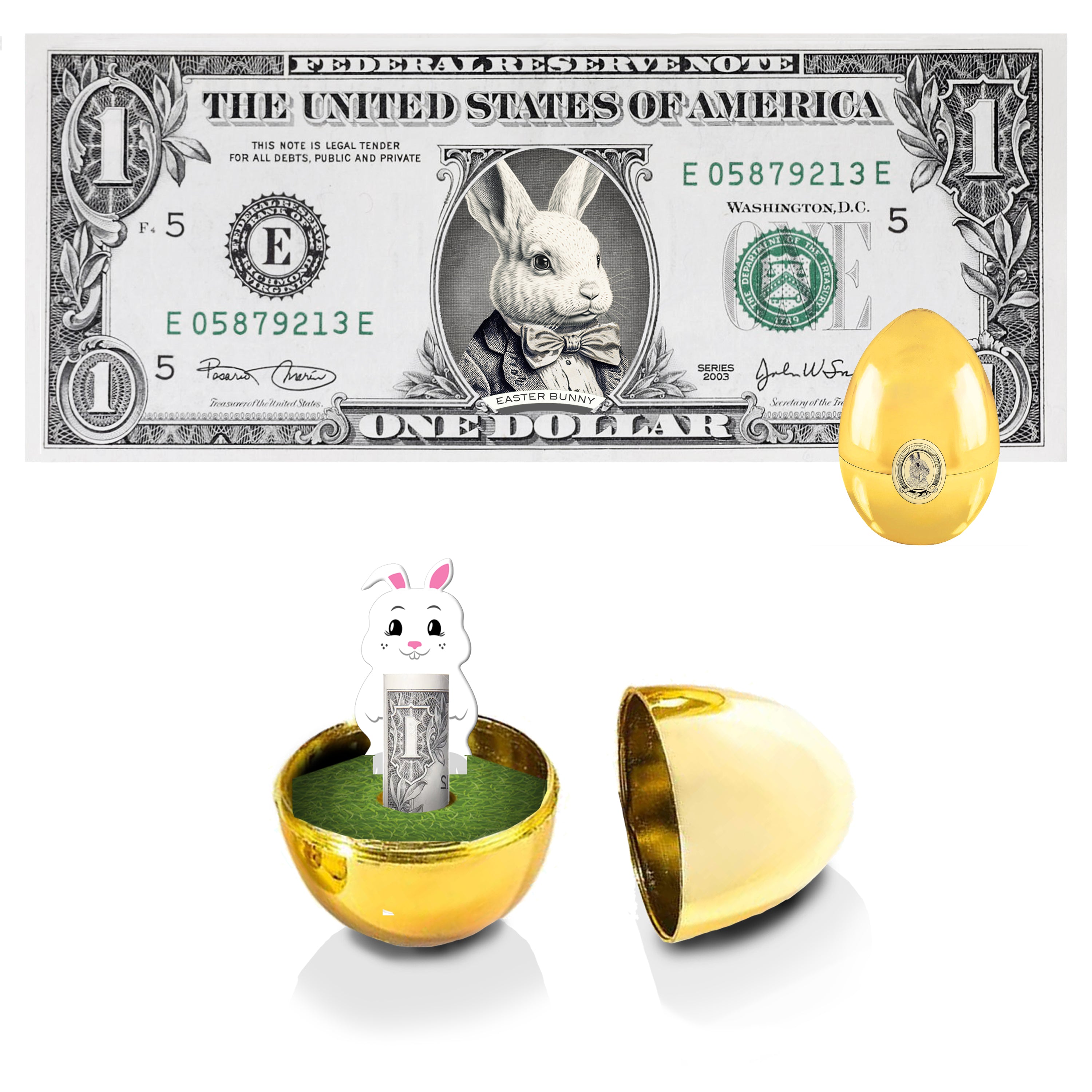 The Official Easter Bunny Dollar Bill with Golden Egg V3. Real 1.0 USD V3. Bankable & Spendable. Easter Basket Stuffer/Filler. Bunny Bucks - Bunny Money