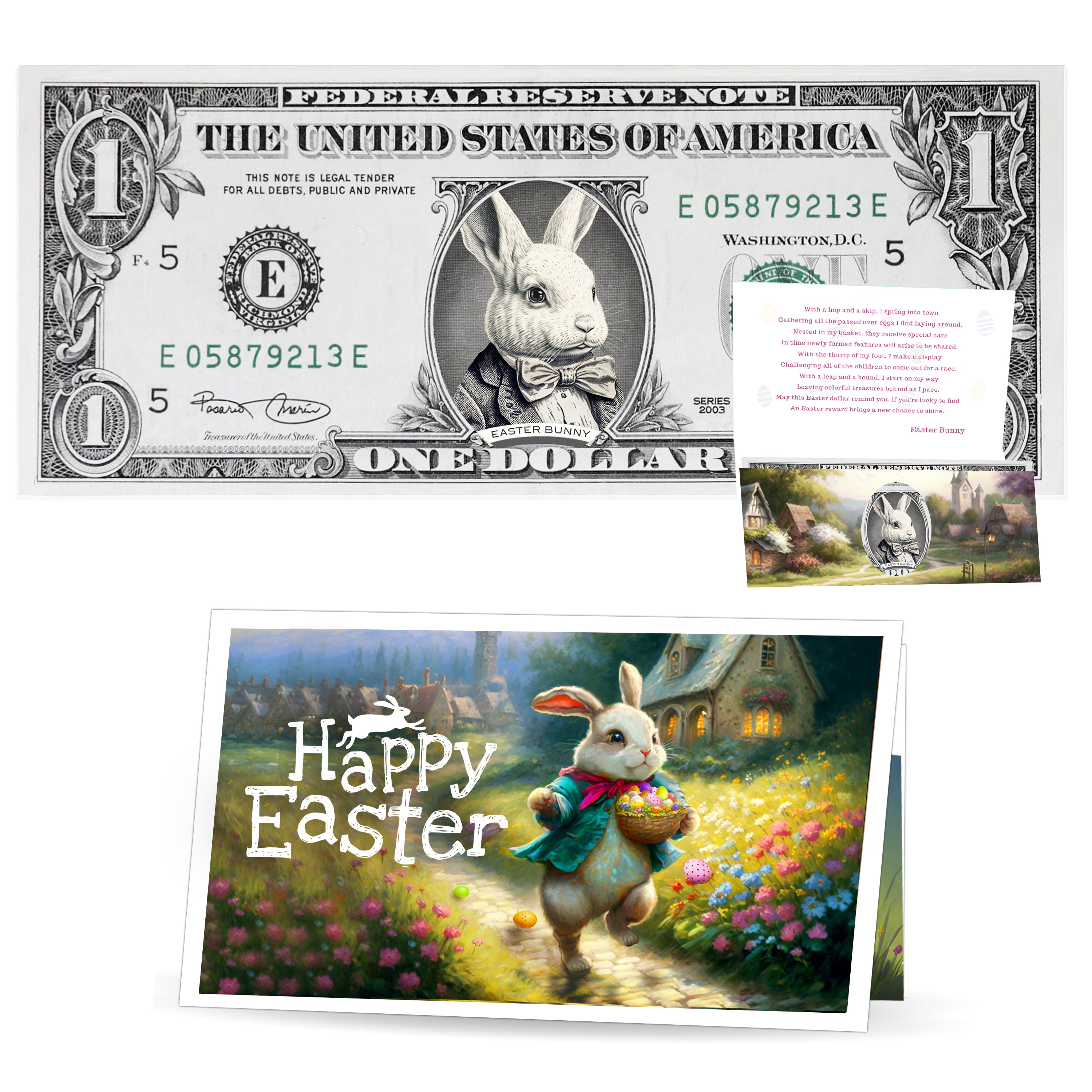 The Official Easter Bunny Dollar Bill. Real 1.0 USD. Each Bill Comes with a Greeting Easter Card. Bunny Bucks