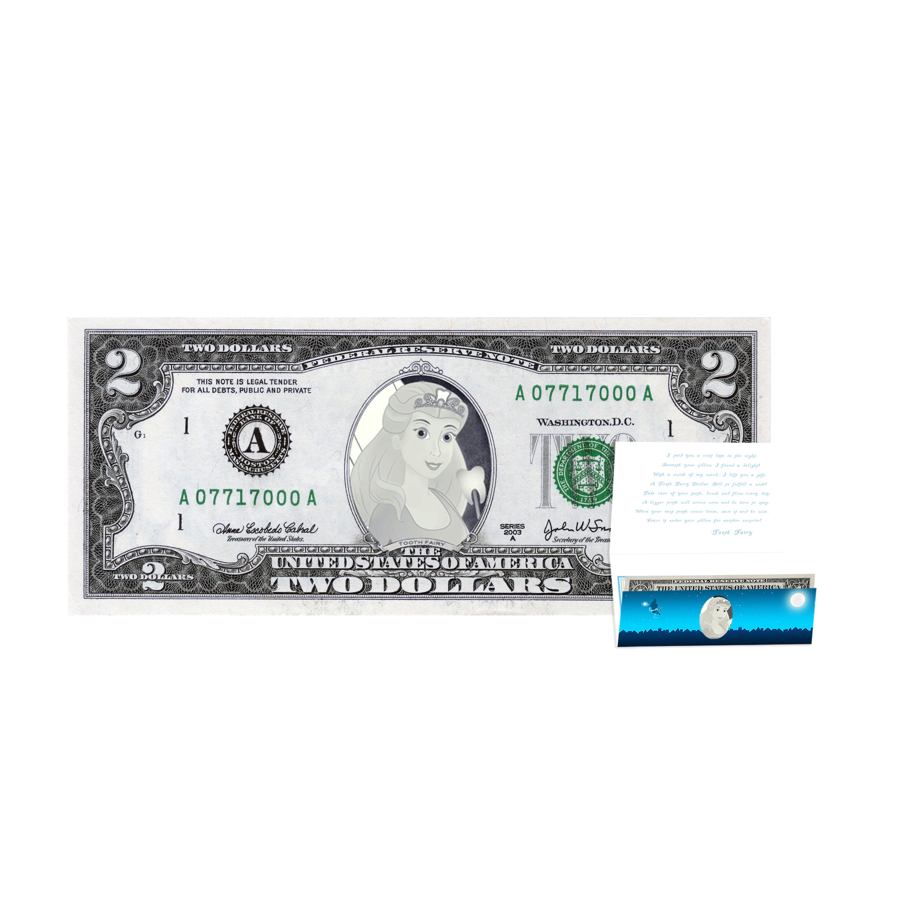 Tooth Fairy Gift: Official Tooth Fairy 2.0 Dollar Bill. Real USD. Bankable and Spendable. Complete Gift Package with Tooth Fairy Letter