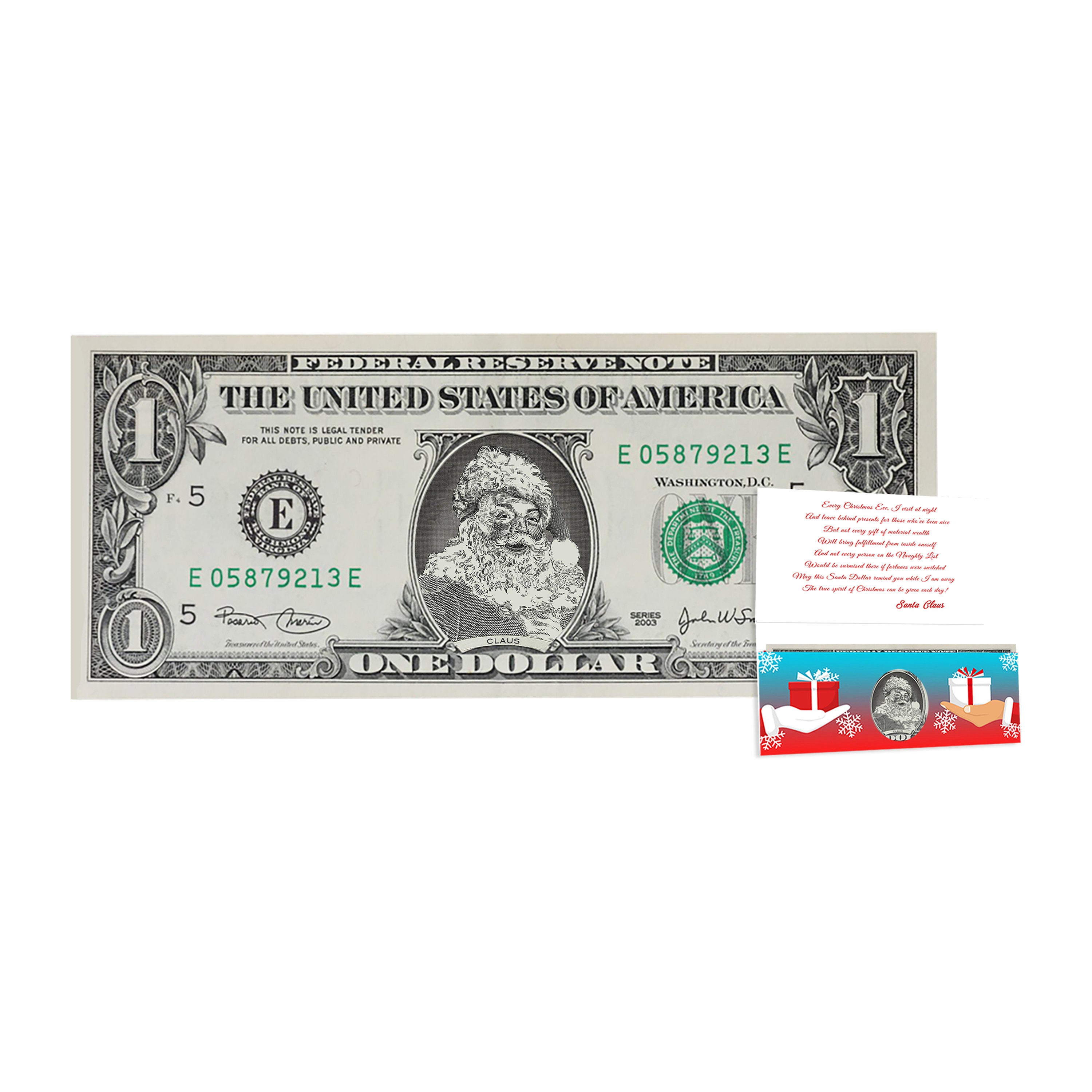 The Official Santa Claus Dollar Bill. Perfect Stocking Stuffer. Complete Gift Christmas Gift Package with Holiday Greeting Card. Affordable Christmas Gift
