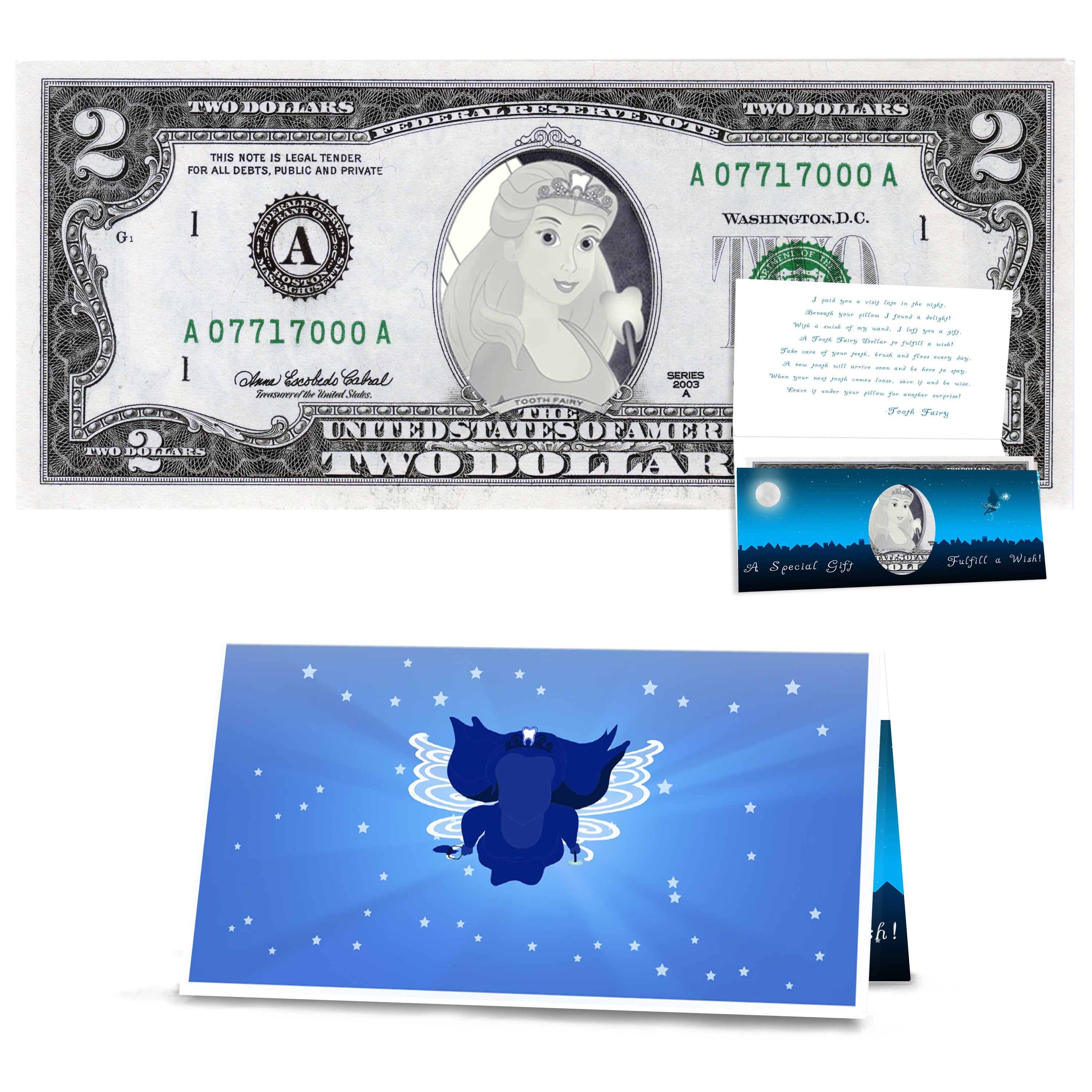 Tooth Fairy Dollar Bills Gift Package: Milestone Kit. 1st, 2nd, 5th. 10th and 20th Lost Teeth Collectable Tooth Fairy Dollars. All Real USD