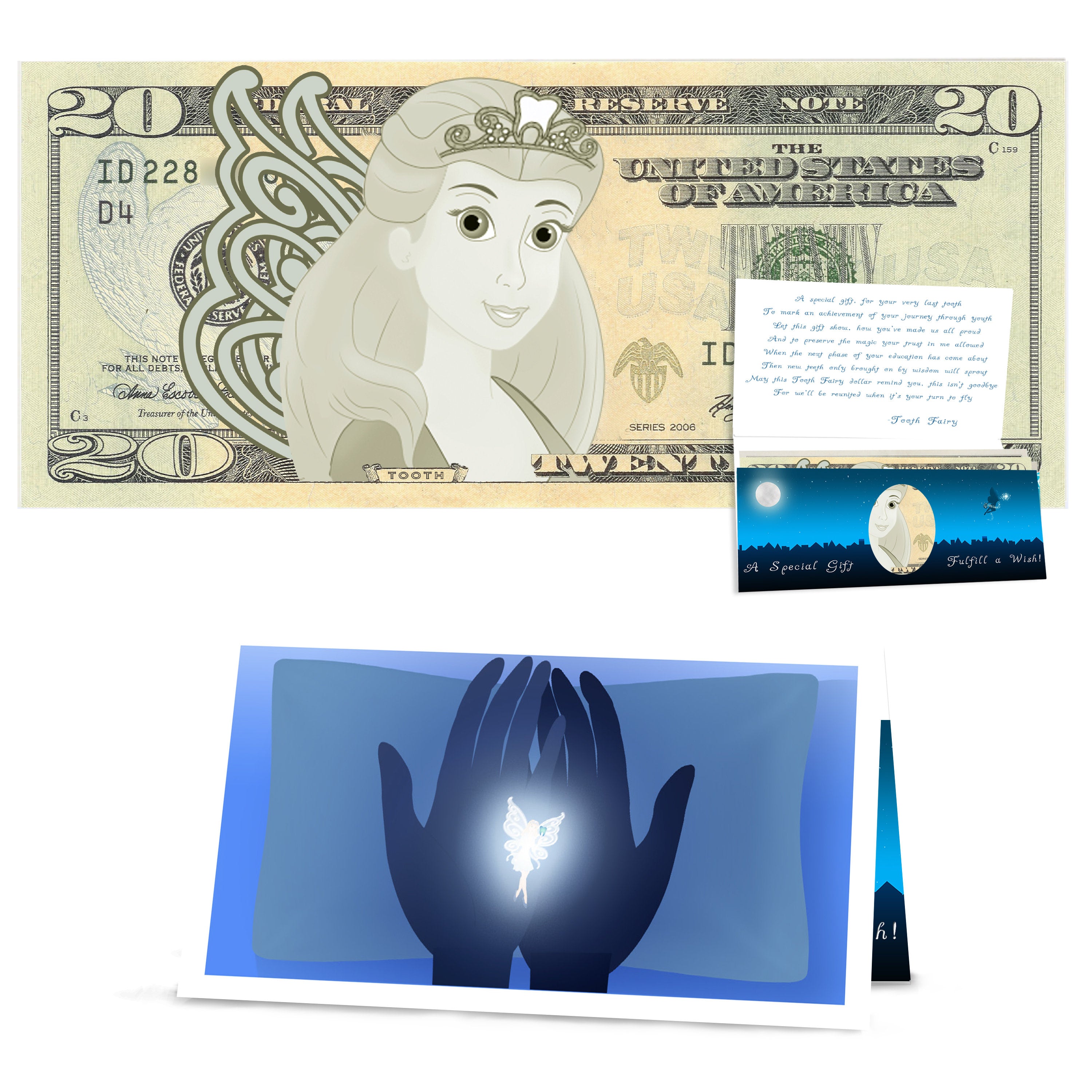 Tooth Fairy 5.0 Dollar Bill Tooth Fairy Gift withTooth Fairy Letter/Ca –  Holiday Dollars