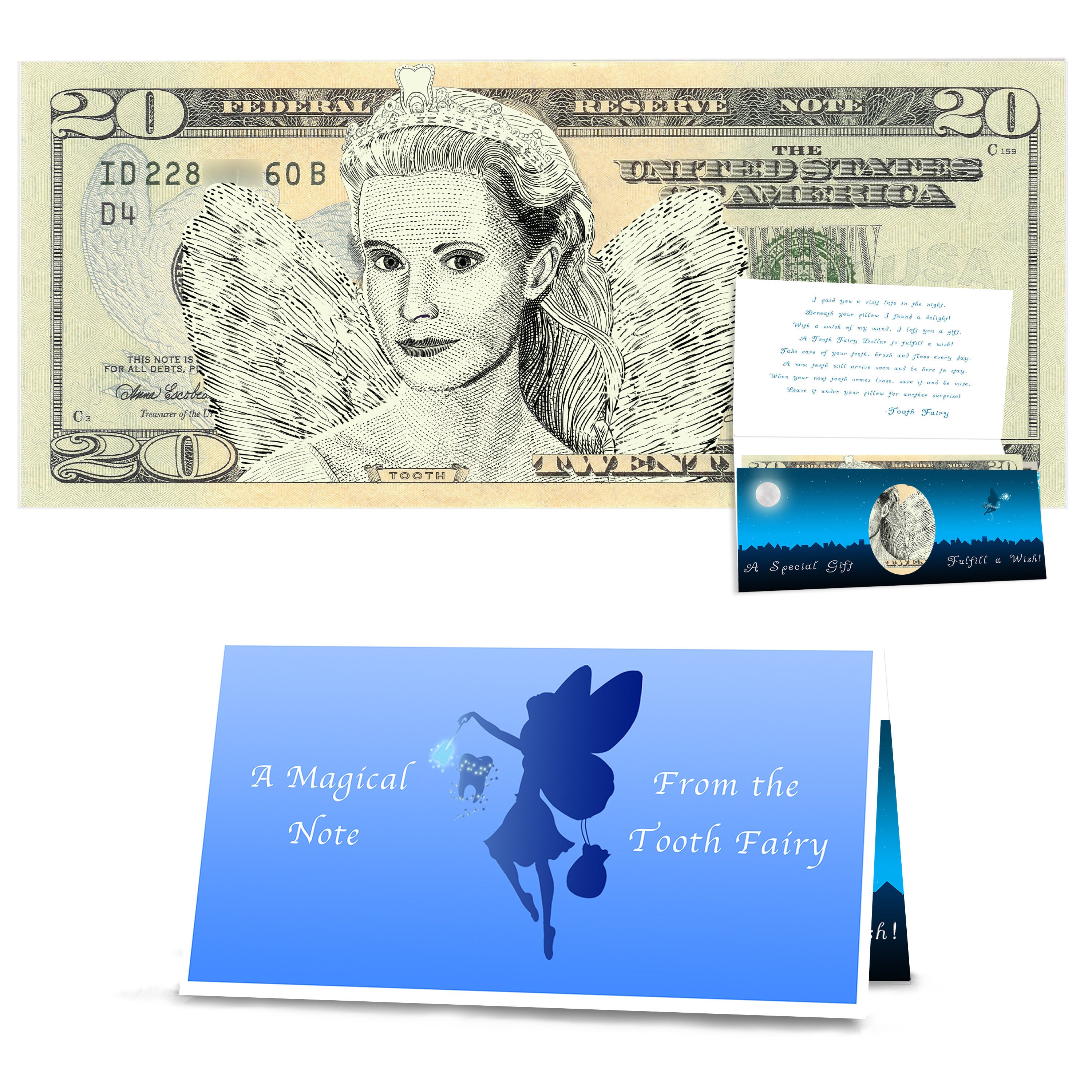 Tooth Fairy 20.0 USD - Realistic Portrait. Tooth Fairy Visit Gift for Boys and Girls. Complete Tooth Fairy Gift Package